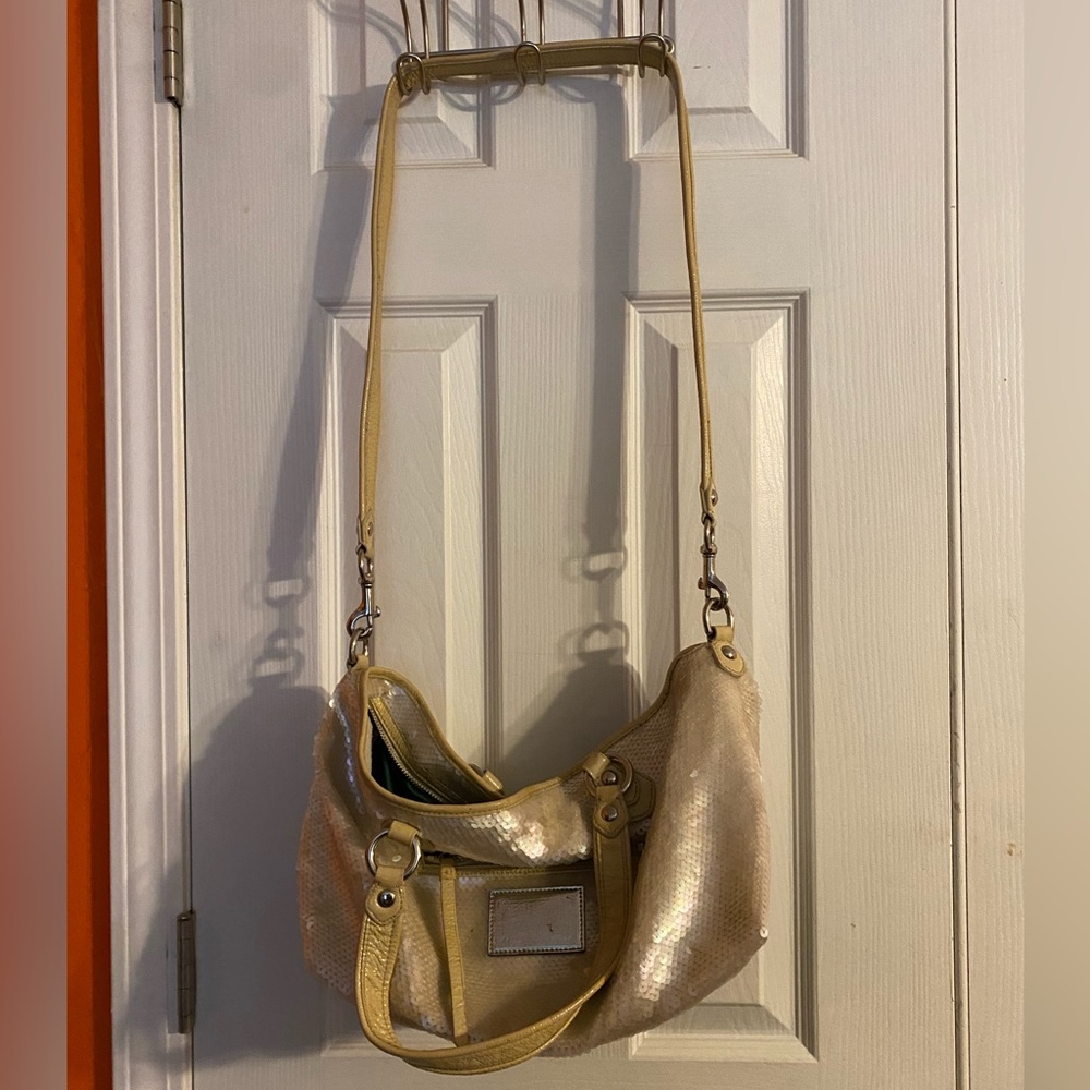VINTAGE Rare Coach Opal Poppy Sequin Rocker bag with matching wristlet!